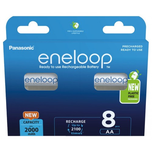 Įkraunamos baterijos 8 x Panasonic Eneloop R6 AA 2000mAh batteries BK-3MCDE/8BE (blister)