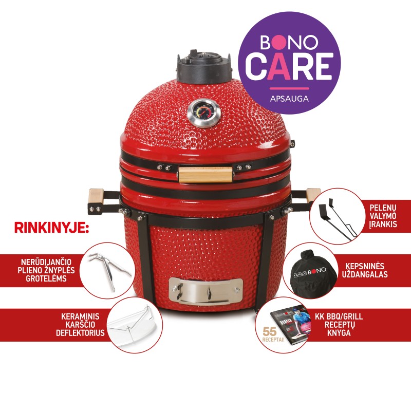 Keraminė kepsninė KAMADO BONO Minimoje vietoje, Raudona-Kepsninės-Kepsninės ir priedai-KAMADO BONO