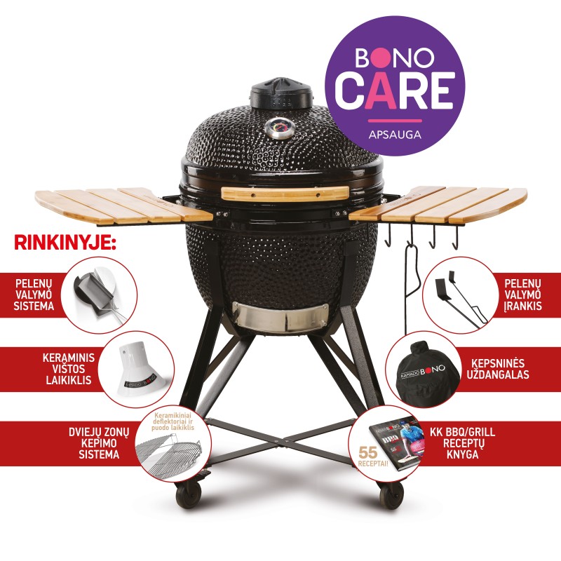 Keraminė kepsninė KAMADO BONO ŽINIASKLAIDA, Juoda-Kepsninės-Kepsninės ir priedai-KAMADO BONO