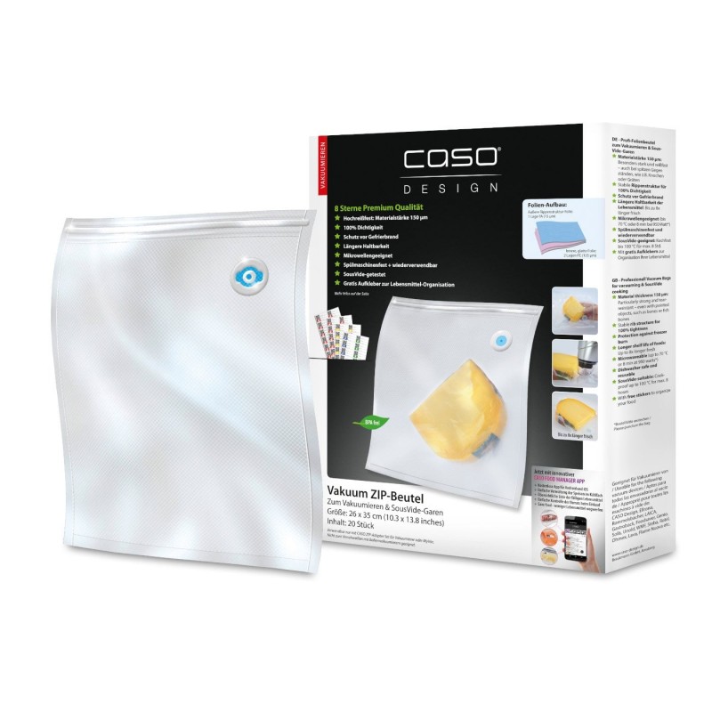 Caso Vakuumavimo maišeliai 01316 20 vnt., Matmenys (P x A) 26 x 35 cm, Ribotas-Vakuumatoriai-Smulki virtuvės įranga-Caso