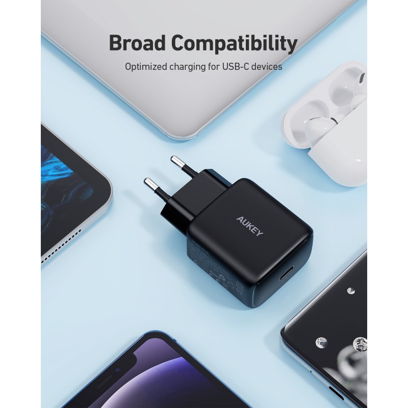 Aukey sieninis įkroviklis PA-R1 Mini USB-C, 20 W-Laidai telefonams-Mobilieji telefonai, Foto ir Video-Aukey