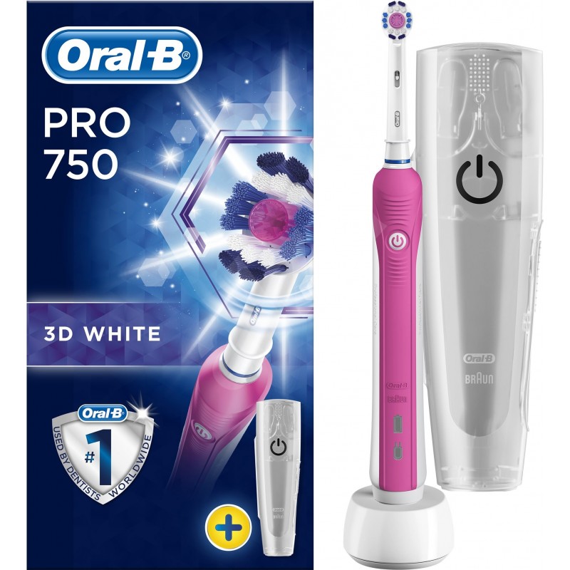 Oral-B dantų šepetėlis su kelioniniu dėklu PRO 750 suaugusiems, įkraunamas, veikimo laikas 1 įkrovimas / 1 savaitė reguliaraus v