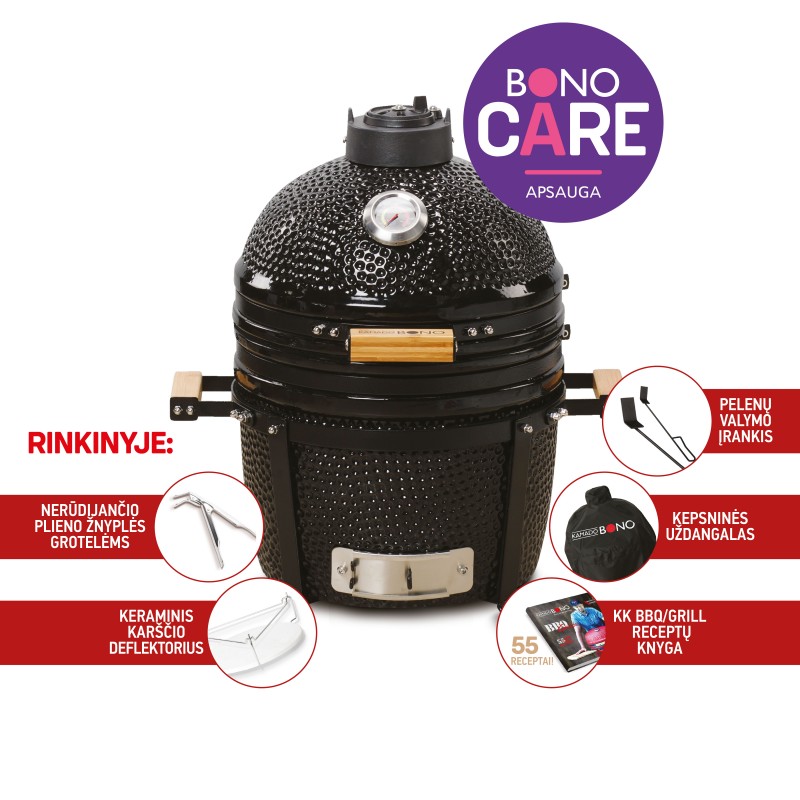 Keraminė kepsninė KAMADO BONO Minimoje vietoje, Juoda-Kepsninės-Kepsninės ir priedai-KAMADO BONO